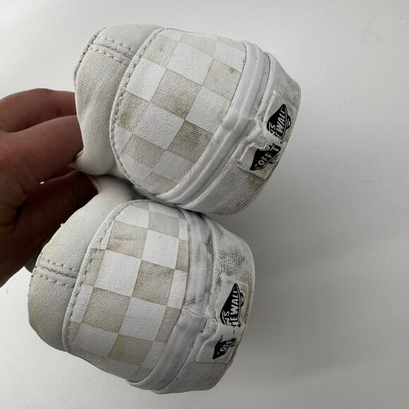 Vans Classic Checkerboard Slip On All White Canvas Skate Shoes M 5.5/ W 7 - Picture 12 of 13